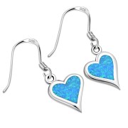 Synthetic Opal Heart Sterling Silver Earrings, e329